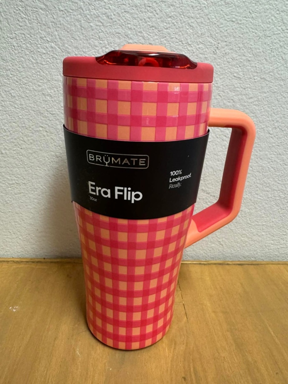 BruMate 30oz Stainless Steel Era Flip Water Bottle PEACH GINGHAM NWT